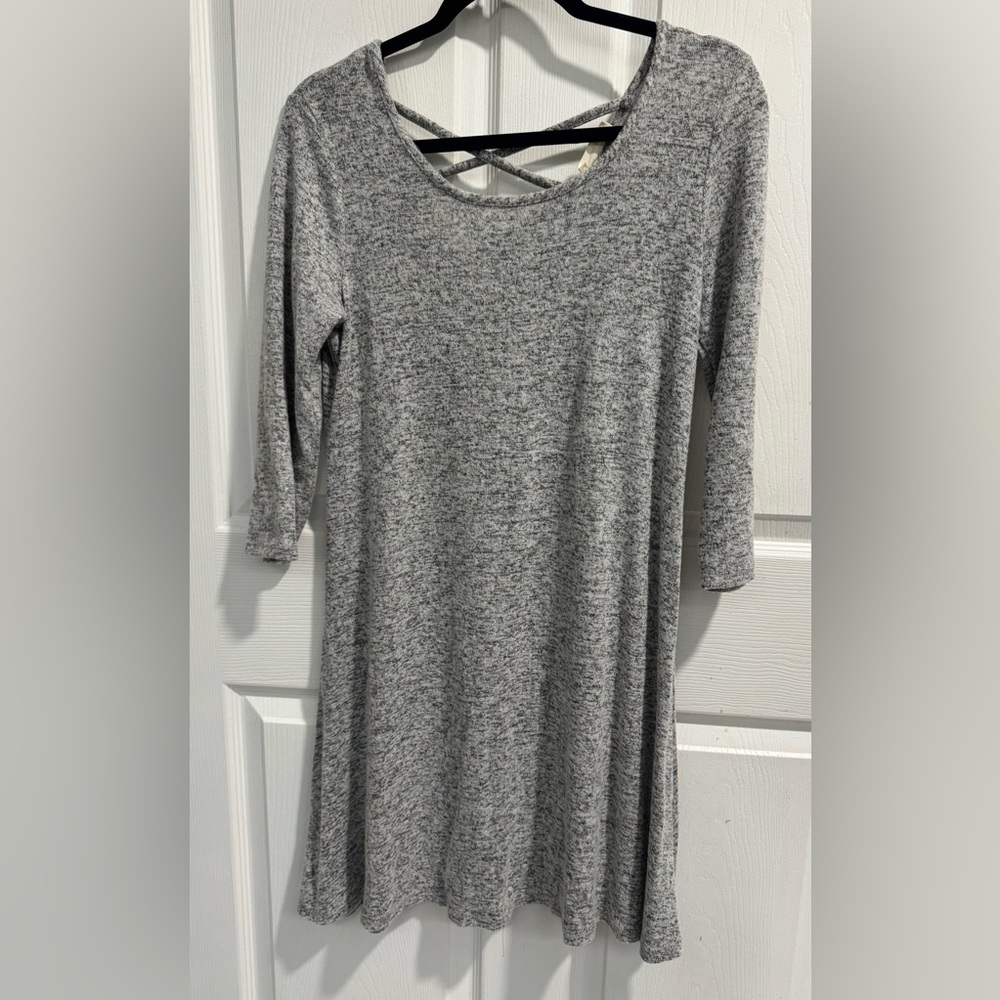 NWOT Olivia Rae Heather Gray 3/4 Sleeve w/Laced Back Detail Skater Dress Size L